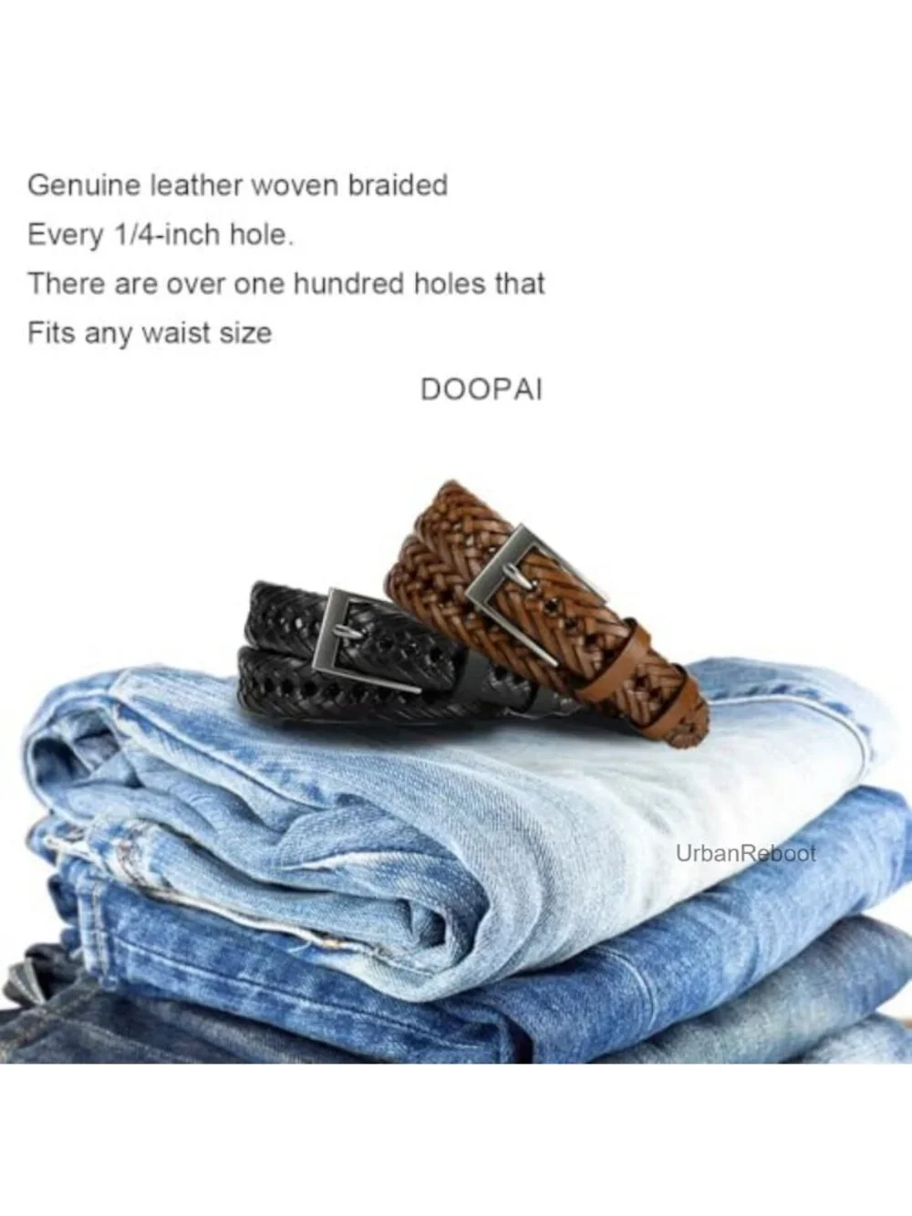 Braided Leather Dress Belt, Adjustable Men's